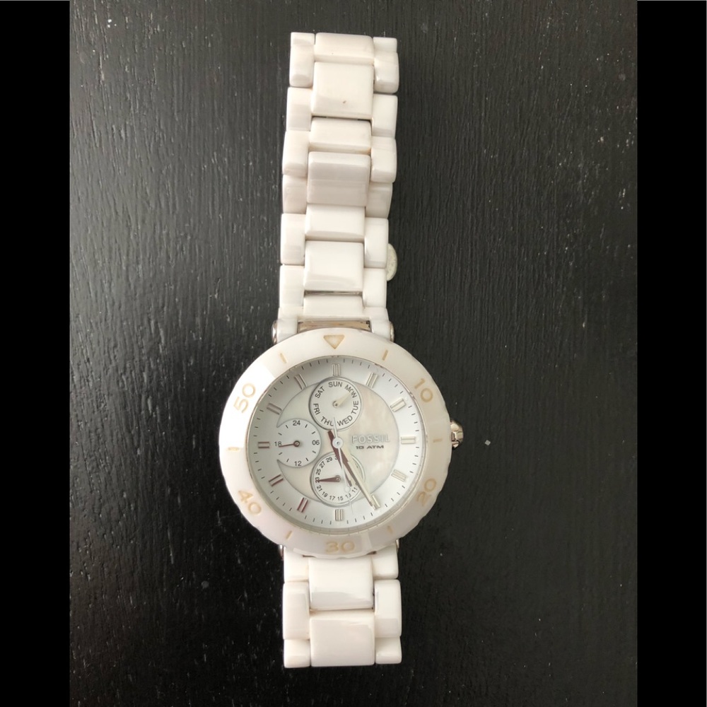 Fossil white ceramic ladies watch